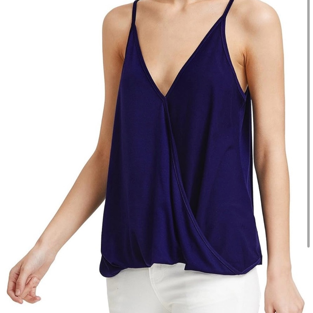 Women’s Strappy V Neck Loose Tank Top Large Royal Blue